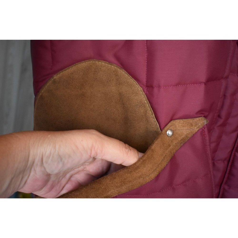 Vintage Men's Bob Allen Burgundy Puffer Hunting Jacket Suede Patches L - Picture 3 of 10